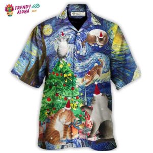 Christmas Cat Playing In Starry Night Hawaiian Shirt – Trendy KLA