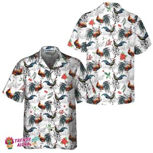 Christmas Chicken With Poinsettia Flower Hawaiian Shirt, Tropical Christmas Shirt For Men