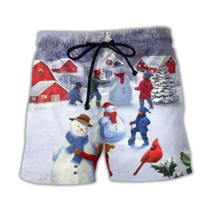 Christmas Children Love Snowman In The Christmas Town Trendy KLA Hawaiian Beach Shorts