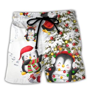 Christmas Chilling Penguin Family In Love Christmas Trendy KLA Hawaiian Beach Shorts