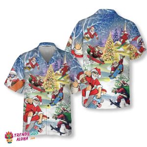 Christmas Come On Skateboard With Santa Hawaiian Shirt, Funny Christmas Santa Claus Shirt, Gift For Christmas