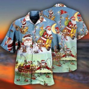 Christmas Cute Santa Claus Go Fishing – Hawaiian Shirt