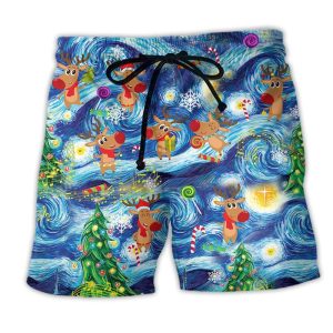 Christmas Dancing Reindeers Happy Trendy KLA Hawaiian Beach Shorts