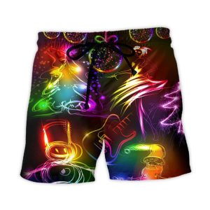 Christmas Dancing Santa Claus Tree Snowman Neon Light Style Trendy KLA Hawaiian Beach Shorts