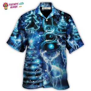 Christmas Deer Snowman Tree Glow Light Style Hawaiian Shirt – Trendy KLA