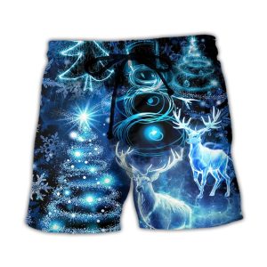 Christmas Deer Snowman Tree Glow Light Style Trendy KLA Hawaiian Beach Shorts