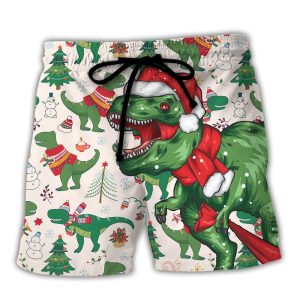 Christmas Dinosaurs Xmas Tree T-Rex Merry Rexmas Trendy KLA Hawaiian Beach Shorts