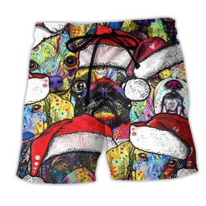 Christmas Dog Colorful Draw With Love Trendy KLA Hawaiian Beach Shorts