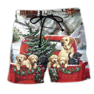 Christmas Dog Come Home In Truck Trendy KLA Hawaiian Beach Shorts