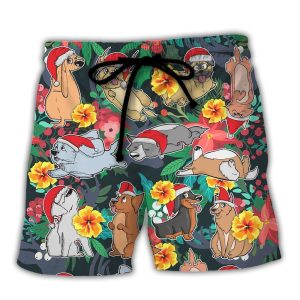 Christmas Dog Santa Merry Xmas Trendy KLA Hawaiian Beach Shorts