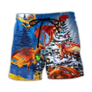 Christmas Dragon Family In Love Light Art Style Trendy KLA Hawaiian Beach Shorts