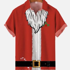 Christmas Elements Bearded Santa Dress Up Men’s Short Sleeve KLA Hawaiian Shirt