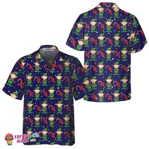 Christmas Elves On Blue Hawaiian Shirt. Elf Christmas Shirt, Best Xmas Gift Idea