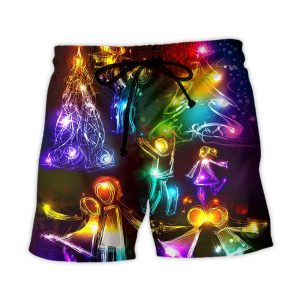 Christmas Family Happy Love Tree Neon Light Style Trendy KLA Hawaiian Beach Shorts