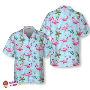Christmas Flamingo Seamless Pattern Hawaiian Shirt, Christmas Flamingo Shirt, Best Xmas Gift Idea