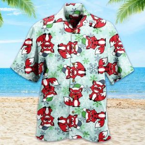Christmas Fox Snowflake Red Trendy Hawaiian Shirt 3D, Fox Lover Trendy Hawaiian Shirt For Summer Gifts