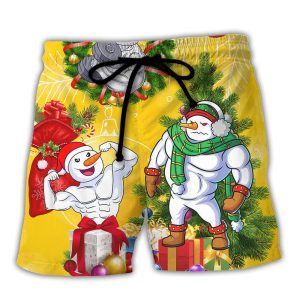 Christmas Frosty The Swoleman Snowman Workout Funny Trendy KLA Hawaiian Beach Shorts