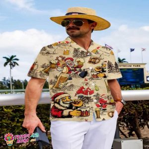Christmas Funny Drunk Santa Claus And Beer Christmas Hawaiian Shirt, Funny Santa Claus Gift For Men