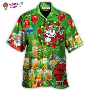 Christmas Funny Santa Claus Drinking Beer Happy Christmas Tree Green Light Hawaiian Shirt – Trendy KLA