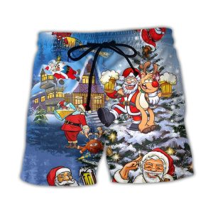 Christmas Funny Santa Claus Drinking Beer Troll Xmas Trendy KLA Hawaiian Beach Shorts