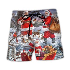 Christmas Funny Santa Claus Happy Xmas Is Coming Art Style Classic High Trendy KLA Hawaiian Beach Shorts