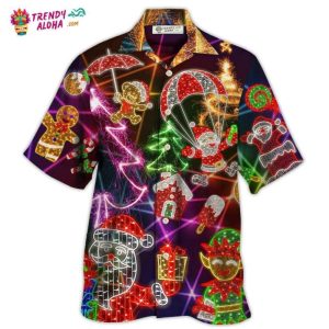 Christmas Funny Santa Claus Tree Elf Gingerbread Neon Light Style Hawaiian Shirt – Trendy KLA