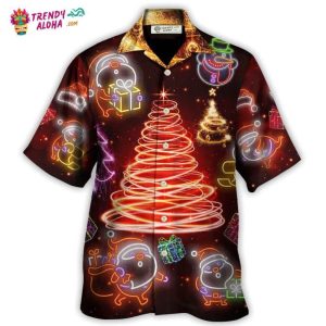 Christmas Funny Santa Claus Tree Red Neon Light Style Hawaiian Shirt – Trendy KLA
