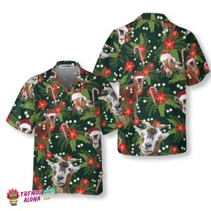 Christmas Goat With Poinsettia Flower Hawaiian Shirt, Funny Christmas Goat Shirt