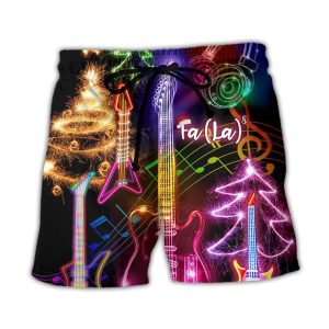 Christmas Guitar Tree Happy Glow Light Style Trendy KLA Hawaiian Beach Shorts