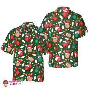 Christmas Hawaiian Shirts, Christmas Bowling Pattern Shirt Short Sleeve, Christmas Shirt Idea Gift For Men And Women