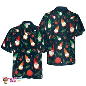 Christmas Hawaiian Shirts, Christmas Gnome Pattern Shirt Short Sleeve, Christmas Shirt Idea Gift For Men And Women