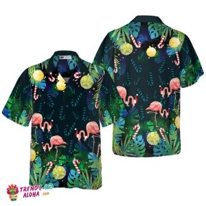 Christmas Hawaiian Shirts For Men And Women, Christmas Flamingo Tropical Hawaiian Shirt Button Down Shirt Short Sleeve