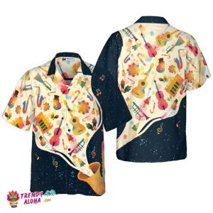 Christmas Hawaiian Shirts For Men And Women, Christmas Musical Instruments Hawaiian Shirt Button Down Shirt Short Sleeve