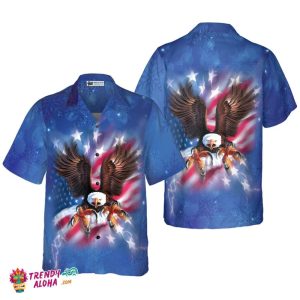 Christmas Hawaiian Shirts For Men And Women, Eagle Fly With America Flag Hawaiian Shirt Button Down Shirt Short Sleeve