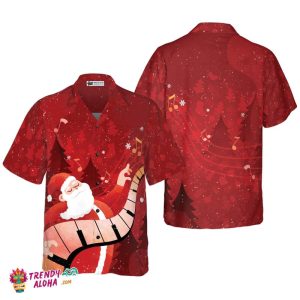 Christmas Hawaiian Shirts For Men And Women, Santa Playing Piano Hawaiian Shirt Button Down Shirt Short Sleeve