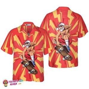 Christmas Hawaiian Shirts For Men And Women, Santa Sakteboarder Hawaiian Shirt Button Down Shirt Short Sleeve