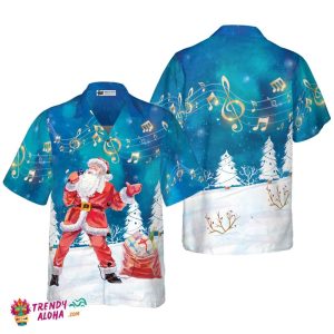 Christmas Hawaiian Shirts For Men And Women, Santa Sing Music Hawaiian Shirt Button Down Shirt Short Sleeve