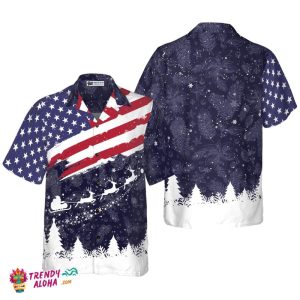 Christmas Hawaiian Shirts, Merry Christmas Usa Flag Pattern Shirt Short Sleeve, Christmas Shirt Idea Gift For Men And Women