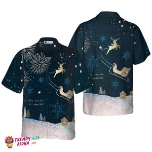 Christmas Hawaiian Shirts, Reindeer Snow Dark Shirt Short Sleeve, Christmas Shirt Idea Gift For Men And Women
