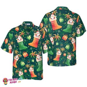 Christmas Hawaiian Shirts, Santa Christmas Socks Pattern Shirt Short Sleeve, Christmas Shirt Idea Gift For Men And Women