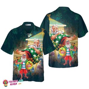 Christmas Hawaiian Shirts, Santa Claus On The Beach Shirt Short Sleeve, Christmas Shirt Idea Gift For Men And Women