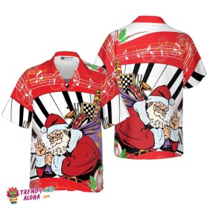 Christmas Hawaiian Shirts, Santa Claus With Piano Background Shirt Short Sleeve, Christmas Shirt Idea Gift For Men And Women