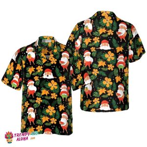 Christmas Hawaiian Shirts, Santa Swimming Tropical Pattern Shirt Short Sleeve, Christmas Shirt Idea Gift For Men And Women
