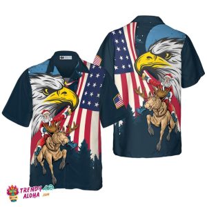 Christmas Hawaiian Shirts, Santa With American Flag 2 Shirt Short Sleeve, Christmas Shirt Idea Gift For Men And Women