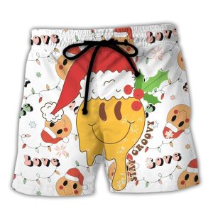 Christmas Hippie Groovy Santa Claus Smile Face Trendy KLA Hawaiian Beach Shorts