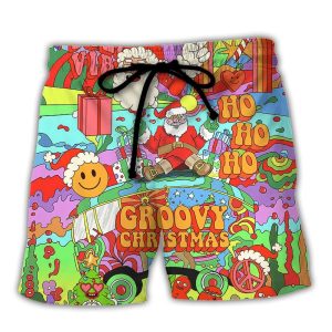 Christmas Hippie Santa Bus Peace Trendy KLA Hawaiian Beach Shorts