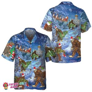 Christmas Holiday Bigfoot Hawaiian Shirt, Sasquatch Christmas Vacation Shirt, Best Gift For Christmas