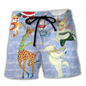 Christmas Holiday Ice Skating Party Animal Trendy KLA Hawaiian Beach Shorts
