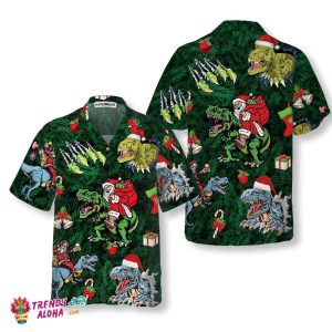 Christmas Holiday With T-Rex Hawaiian Shirt, Funny Dinosaur Christmas Shirt, Best Xmas Gift Idea