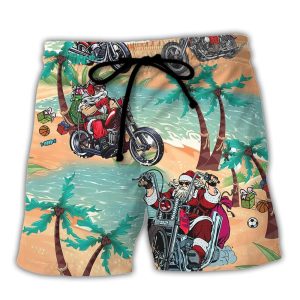 Christmas In July Driving With Santa Claus On Summer BeachTrendy KLA Hawaiian Beach Shorts